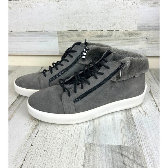 Russel Park Women’s 10.5 Gray Suede Faux Fur Lace-Up Ankle Boots Side Zip - Picture 1 of 9
